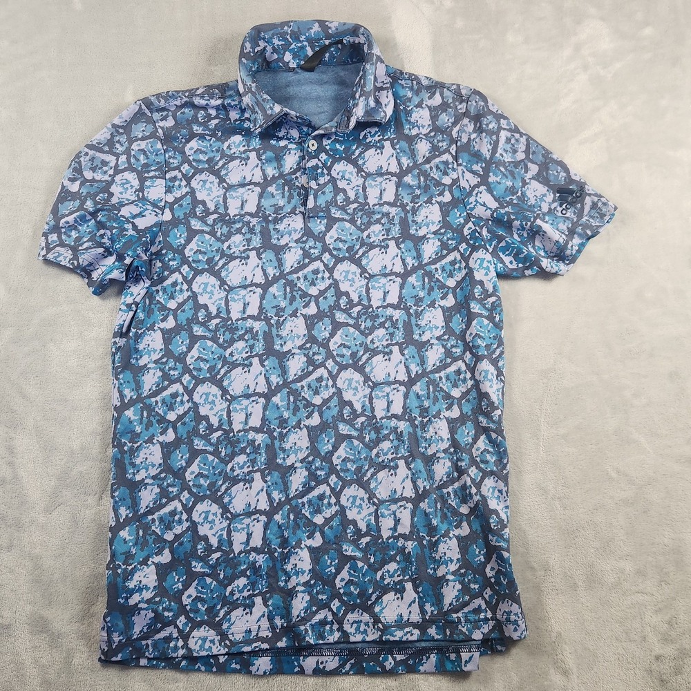 Adidas Golf Polo Shirt Mens S Blue Rock Camo Polyester‎ Short Sleeve Athleisure